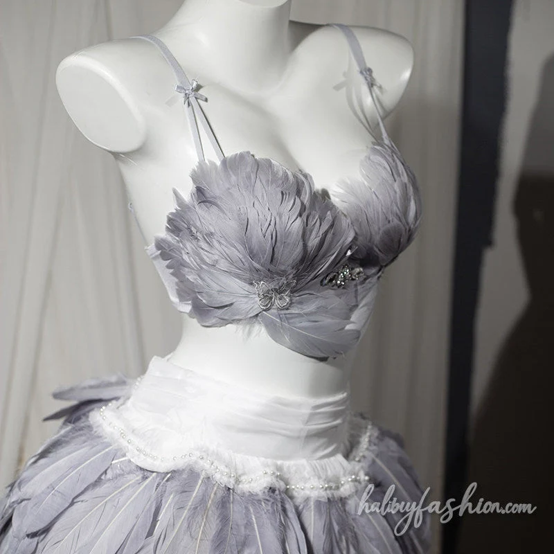 Backless v neck feather bowknot cami top