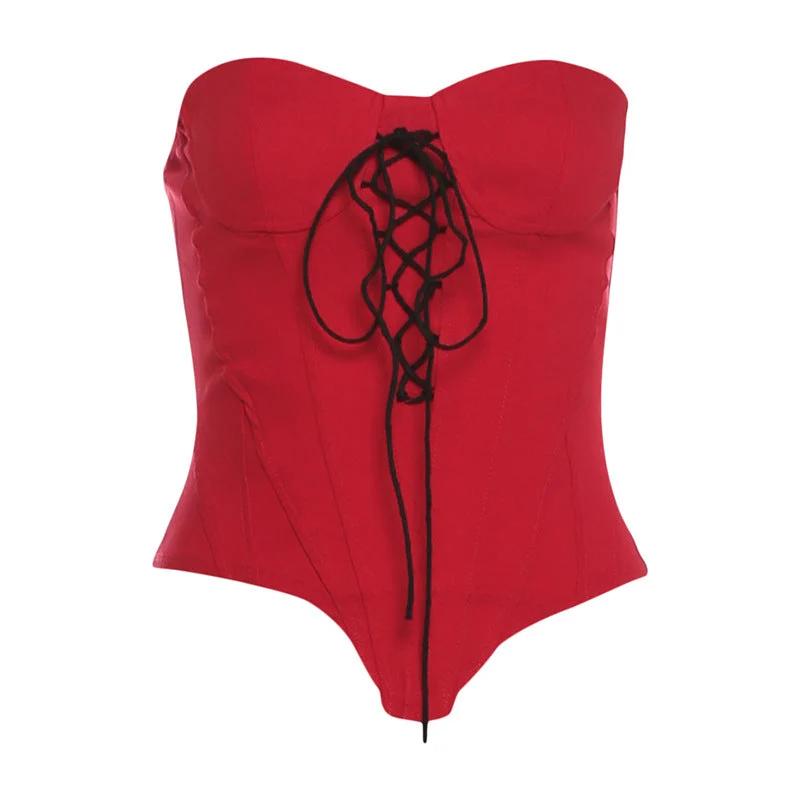 Lace up sweetheart neck corset tube top