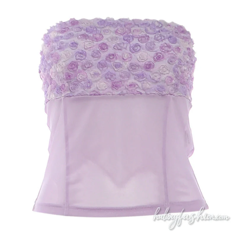 Mesh flower applique backless tube top