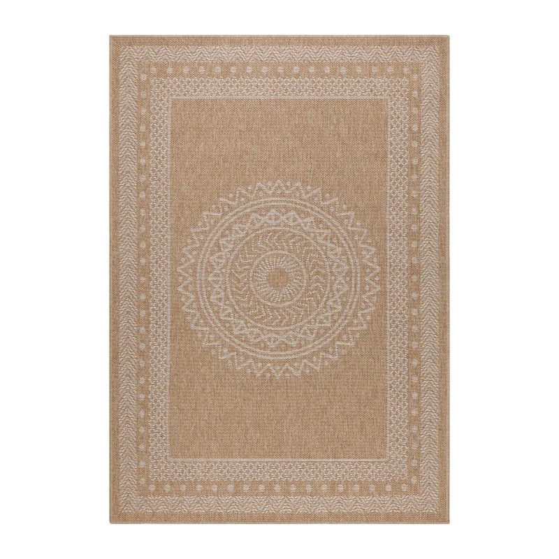 Vloerkleed Dhaka – Lichtbeige/Beige – Laagpolig met Levendig Design – Binnen en Buiten