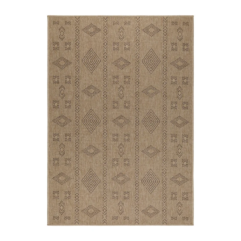 Vloerkleed Dhaka – Beige/Zwart – Laagpolig met Levendig Design – Voor Binnen en Buiten