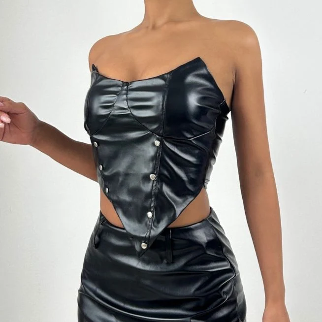 PU leather irregular backless tube top
