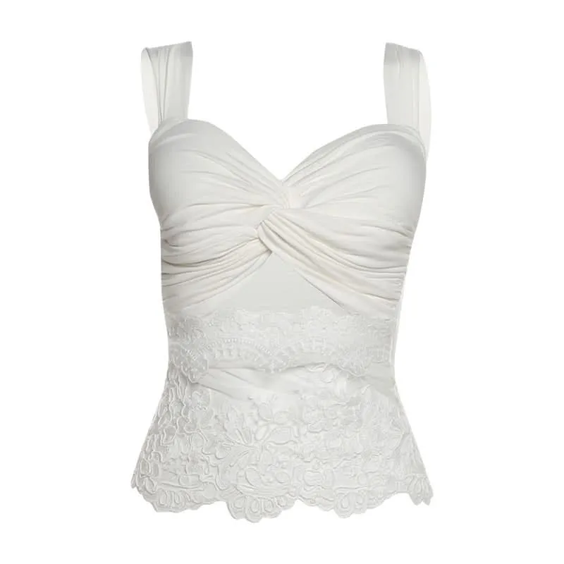 Lace ruched patchwork cut out top