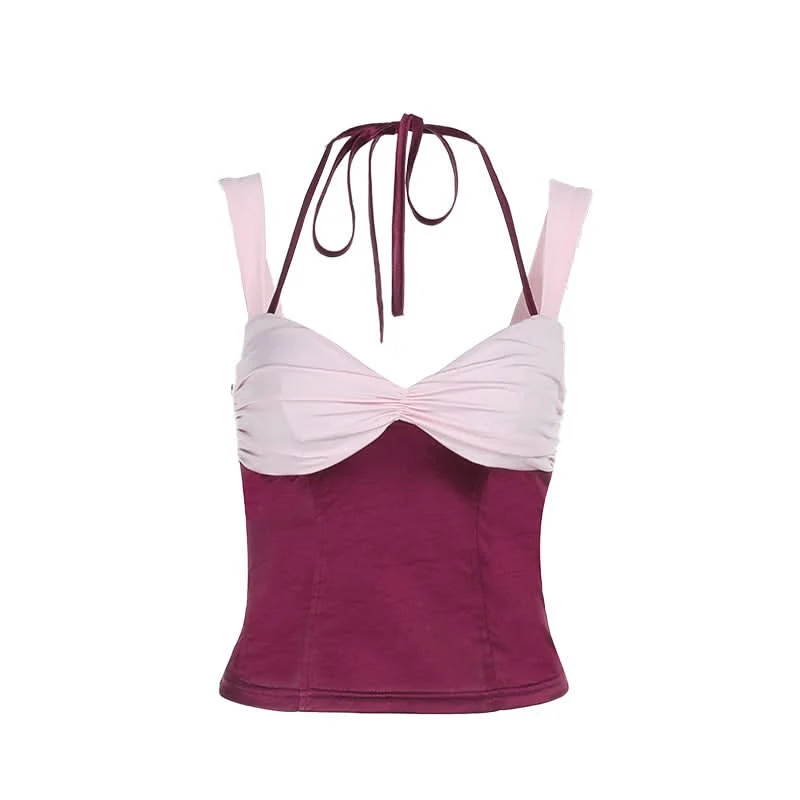 Halter ruched v neck self tie cami top