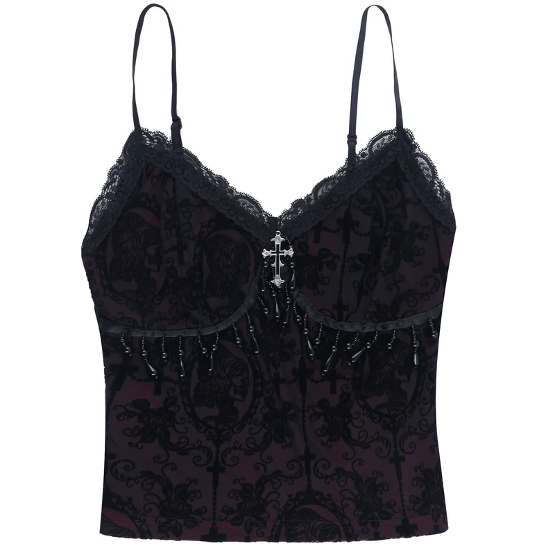 Lace beaded v neck cami top