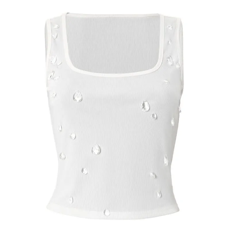 Ribbed square neck sleeveless tank top