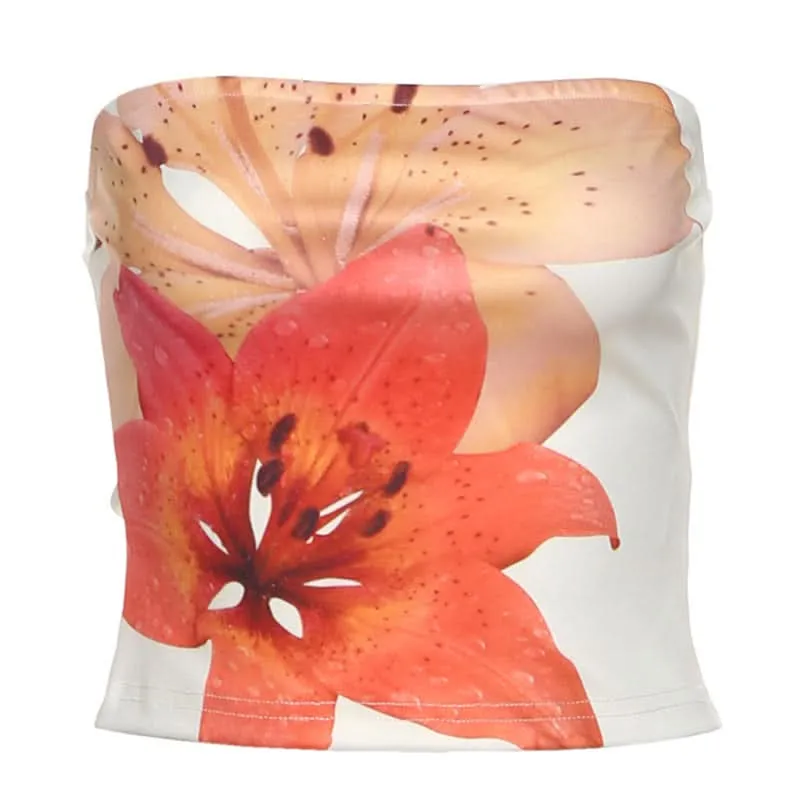 Flower print backless contrast tube top