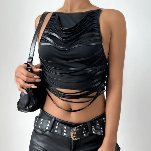 Hollow out round neck backless cami cut out top