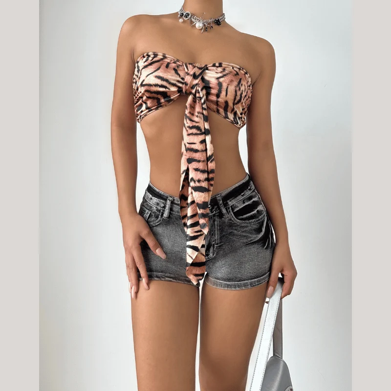 Leopard print sweetheart neck tube top-final-sale