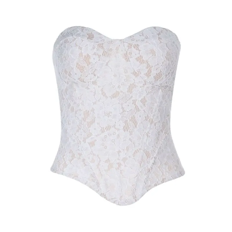 Lace sweetheart neck zip-up corset tube top