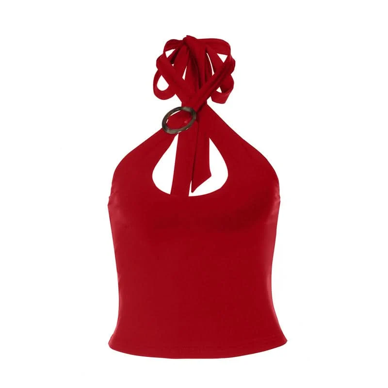 Cut out halter self tie backless top