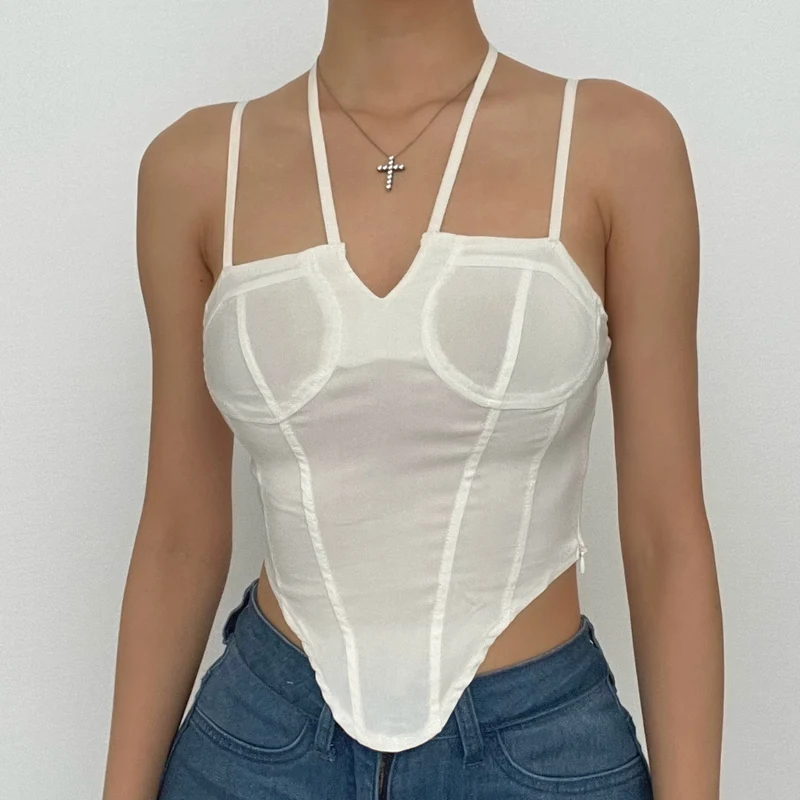Solid halter notch neck self tie backless cami crop top-final-sale