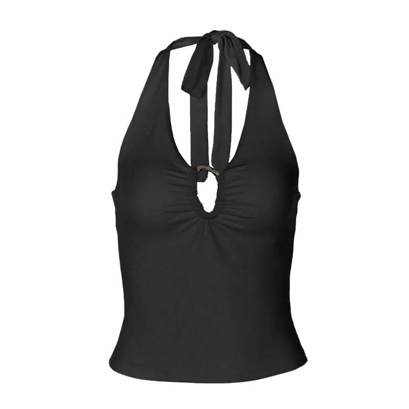 Cut out ruched halter self tie backless top