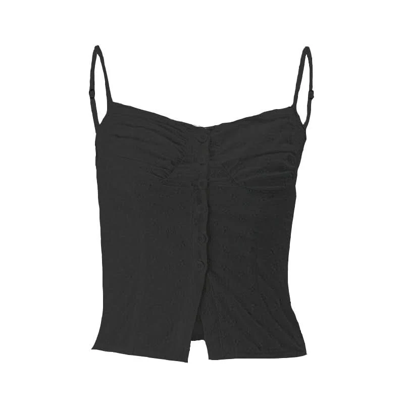 Backless pleated button slit textured cami top-final-sale