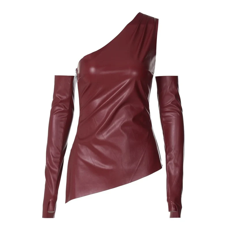Leather one shoulder gloves top-final-sale