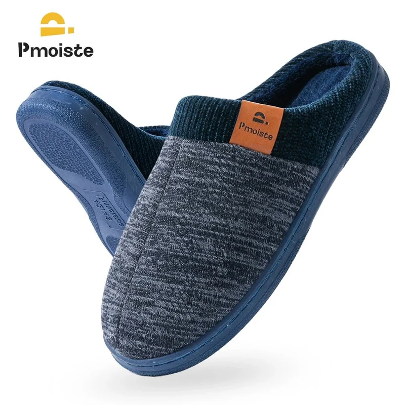 Pmoiste Luksusowe kapcie domowe z pianki memory foam dla mężczyzn – ciepłe, miękkie, designerskie, antypoślizgowe kapcie zimowe