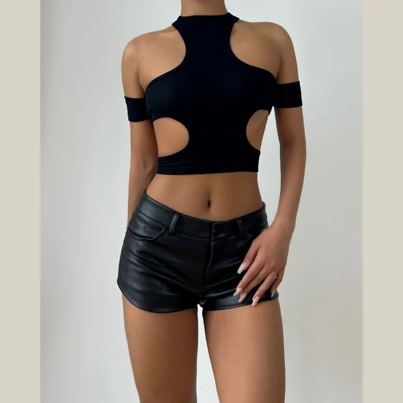 Cut out off shoulder solid crop top-final-sale