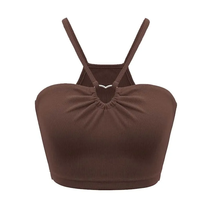 Cut out ribbed ruched cami top