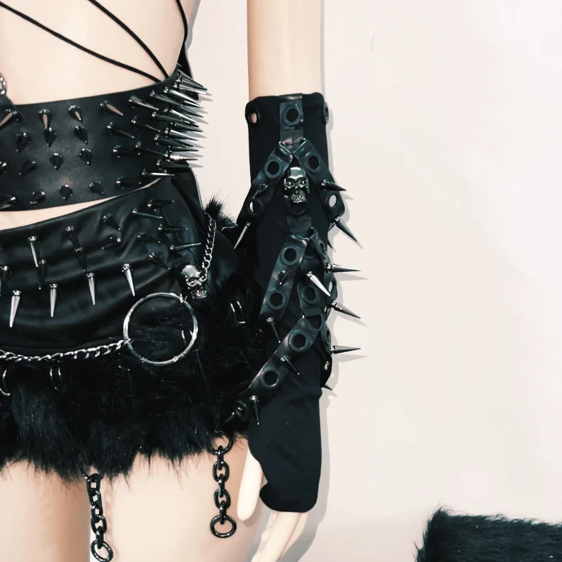 Cut out skull applique rivet self tie top