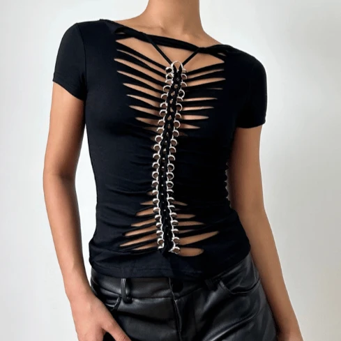 Cut out short sleeve round neck top