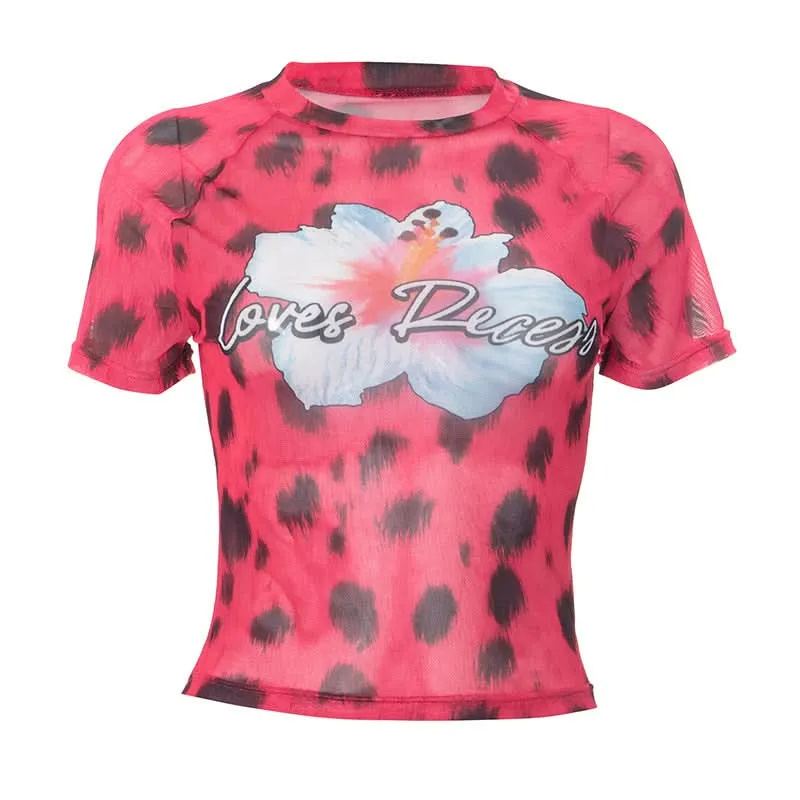 Leopard print crewneck short sleeve top