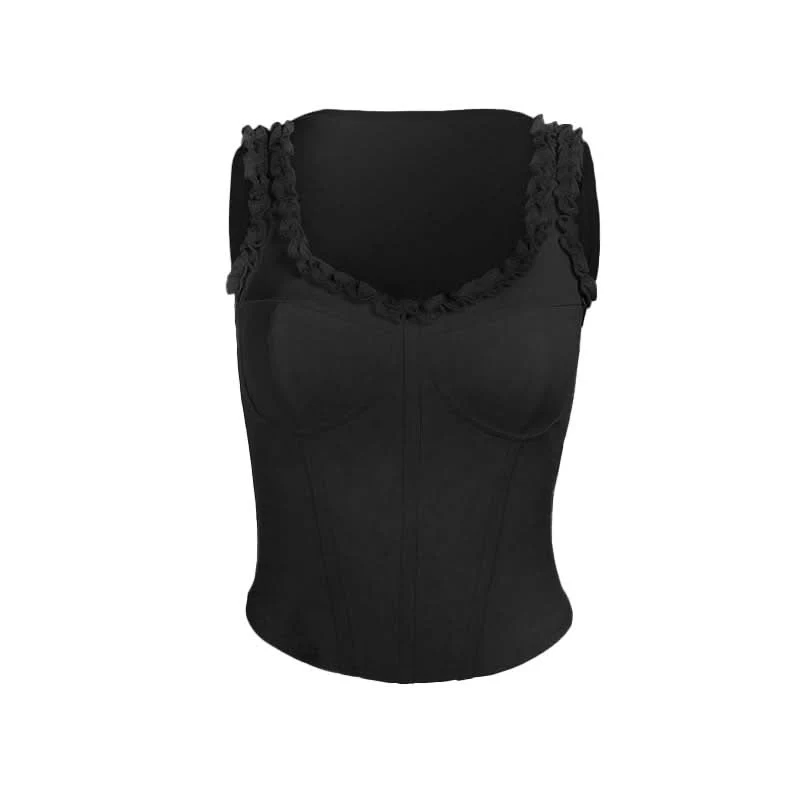 Corset ruffle v neck tank top