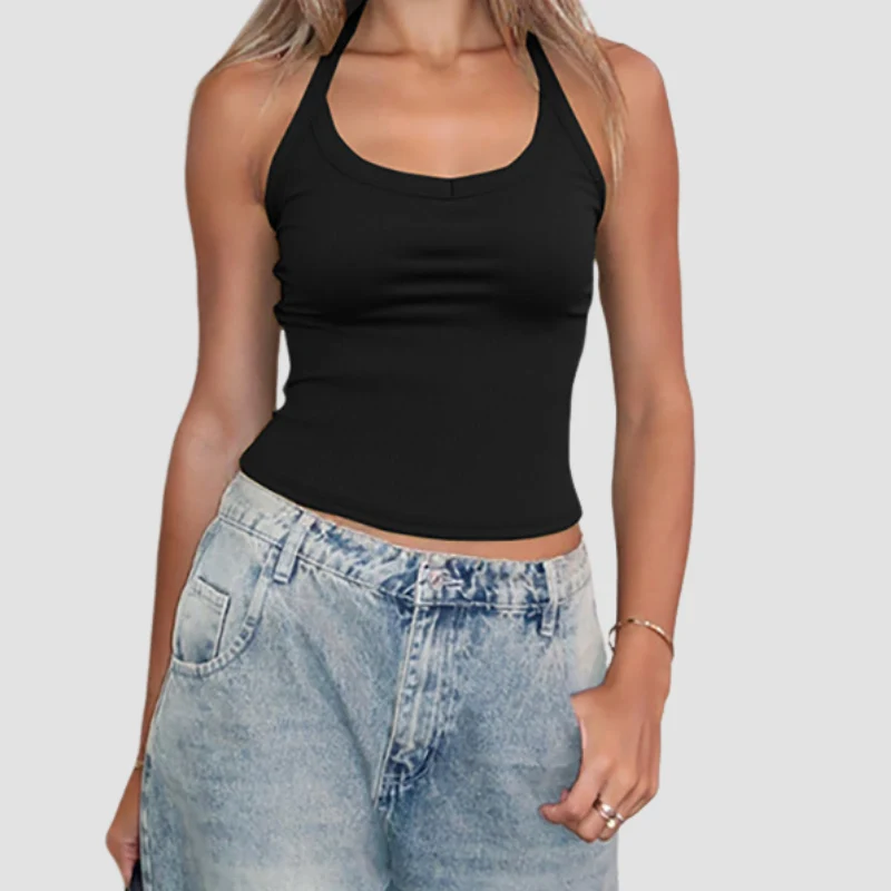 Halter backless u neck top