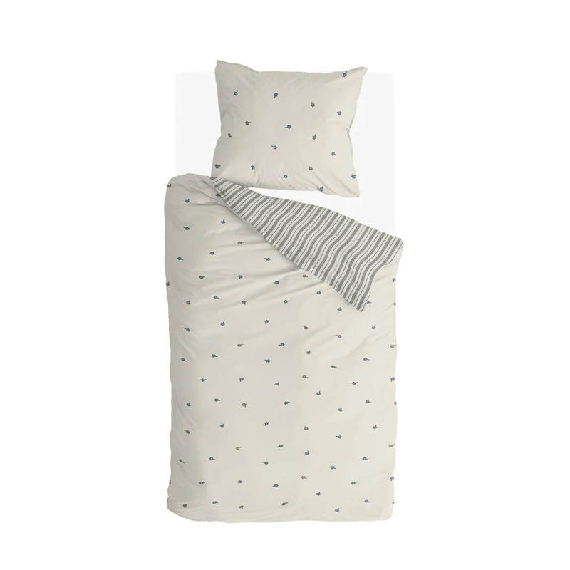 Walra - Dekbedovertrek Remade Blossom Lines - 140x220 cm - Off White / Groen