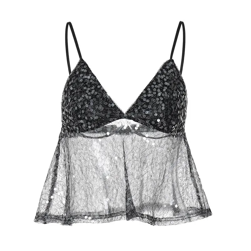 Glitter v neck backless cami top