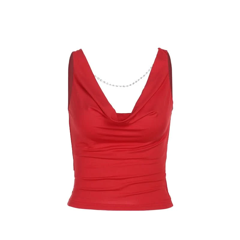 Backless cowl neck beaded top