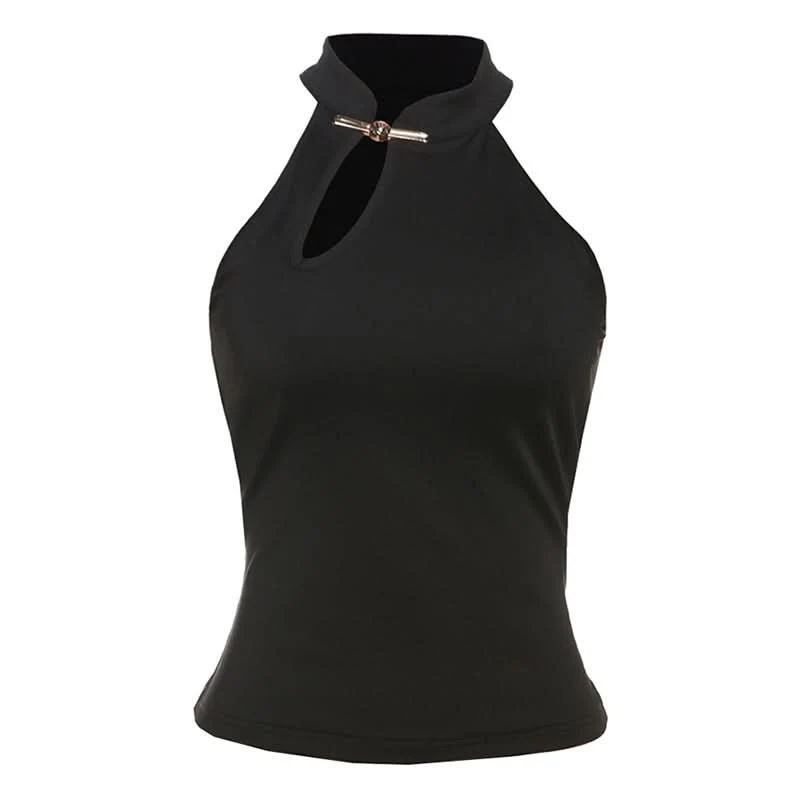 Irregular hollow out solid sleeveless cut out top