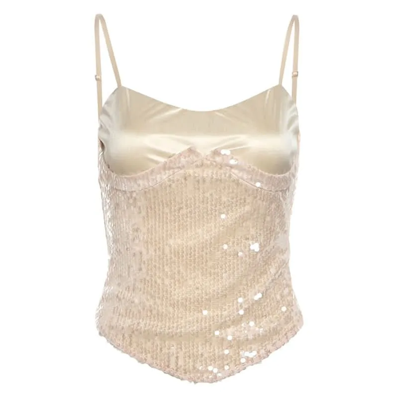 Lace up glitter backless cami top
