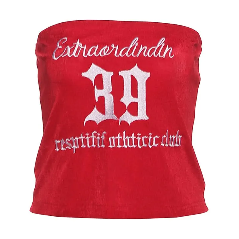 Backless letter embroidery tube top