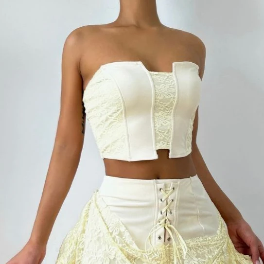 Lace backless notch neck tube top