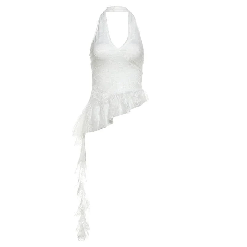 Halter v neck ruffle lace top