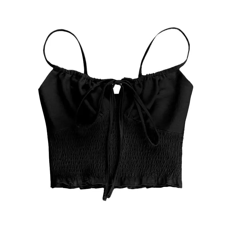 Ruched self tie ruffle cami top