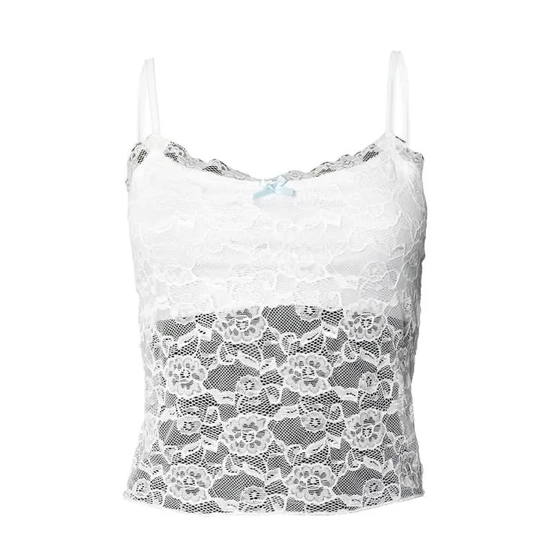 Lace bowknot u neck cami top