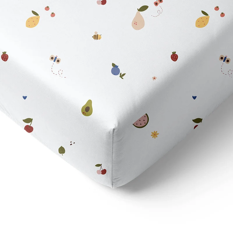 Petite Amélie Hoeslaken FRUIT - 70x140 cm - biologisch katoen - crème