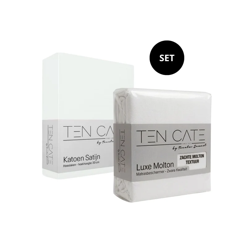 Ten Cate molton + katoensatijn hoeslaken set - 140x200 cm - wit
