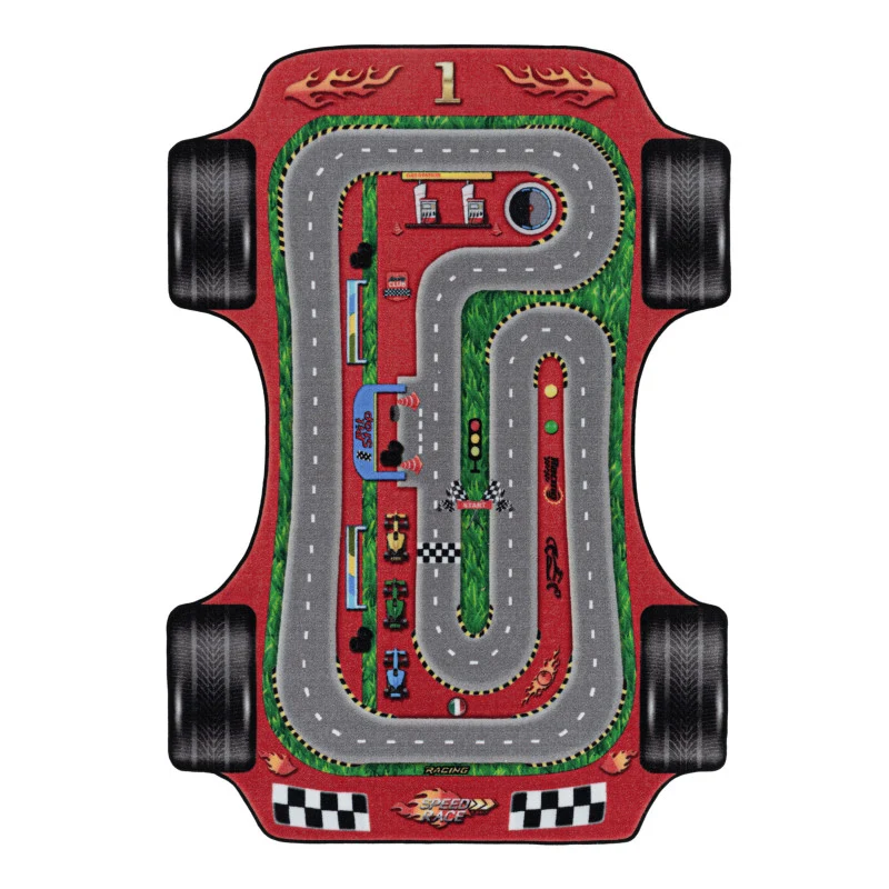 Play – Kindervloerkleed – Raceauto Rood – Laagpolig – Anti-Allergisch & Anti-Slip