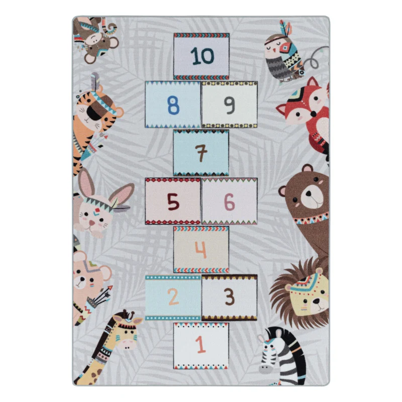 Play – Kindervloerkleed – Hinkelen Dieren – Laagpolig – Anti-Allergisch & Anti-Slip
