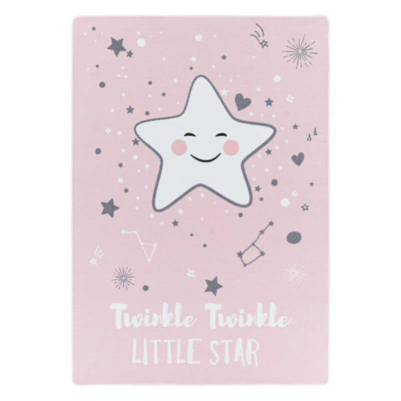 Play – Kindervloerkleed – Little Star Roze – Laagpolig – Anti-Allergisch & Anti-Slip