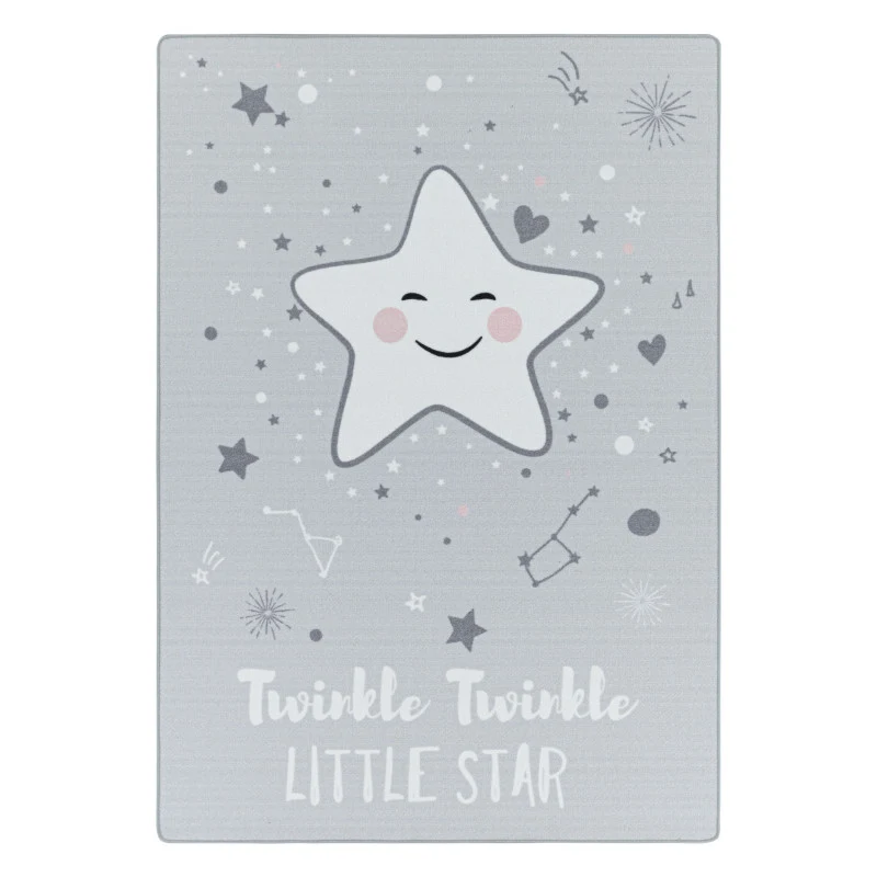 Play – Kindervloerkleed – Little Star Grijs – Laagpolig – Anti-Allergisch & Anti-Slip