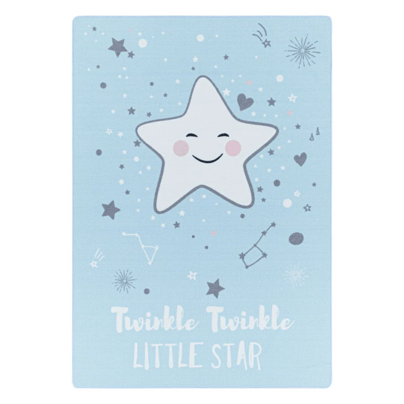 Play – Kindervloerkleed – Little Star Blauw – Laagpolig – Anti-Allergisch & Anti-Slip