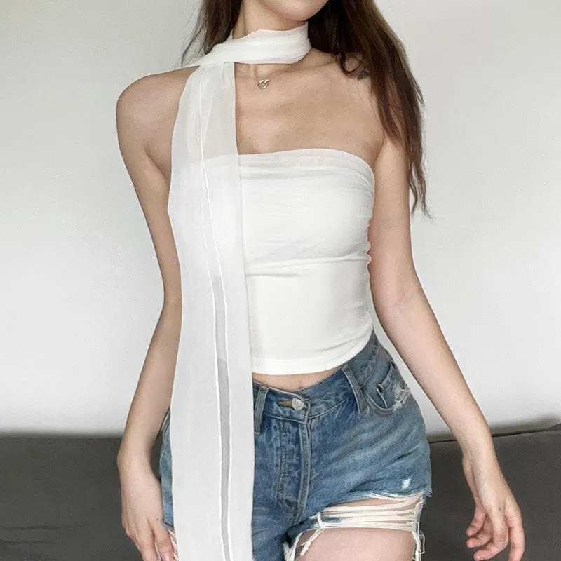 Backless ruched button scarf tube top-final-sale