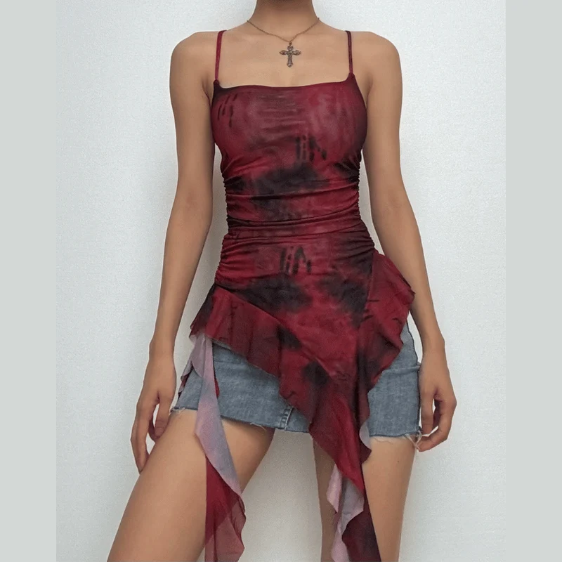 Ruched camouflage irregular cami top-final-sale