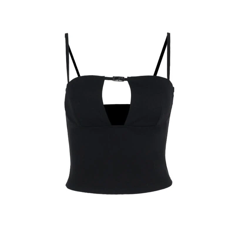 Buckle solid hollow out cami cut out top