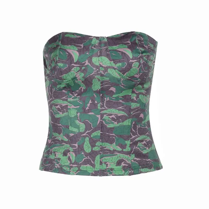 Corset print contrast backless tube top