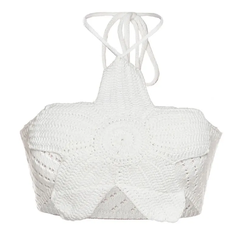 Halter knitted self tie crop top