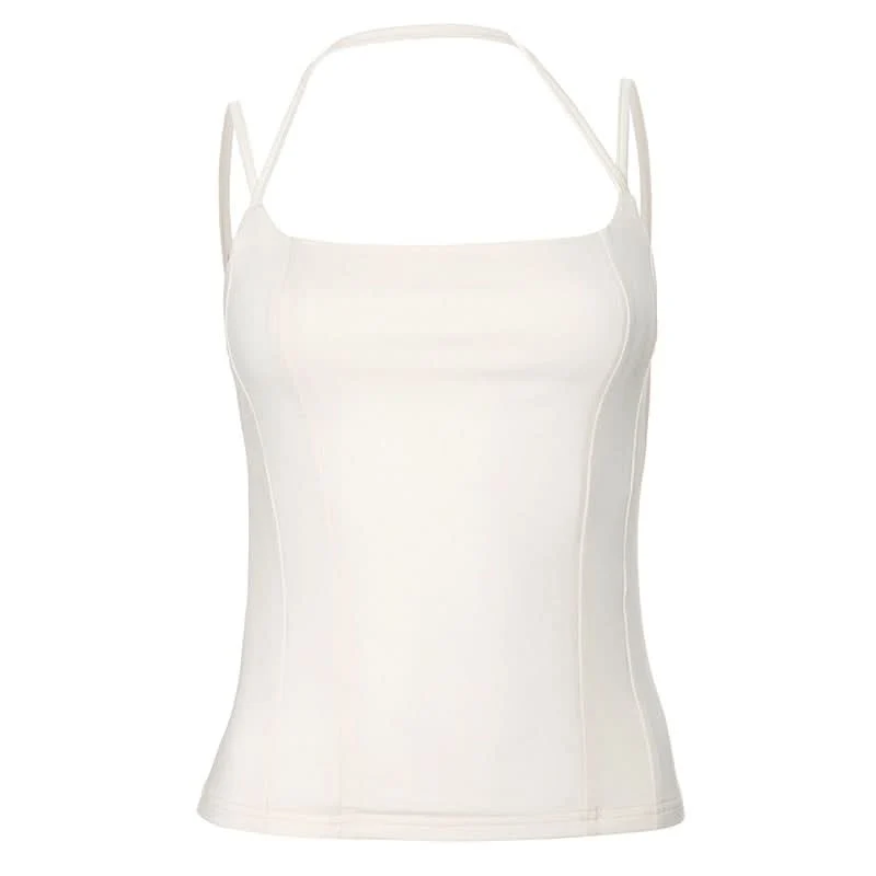 Square neck halter backless solid cami top